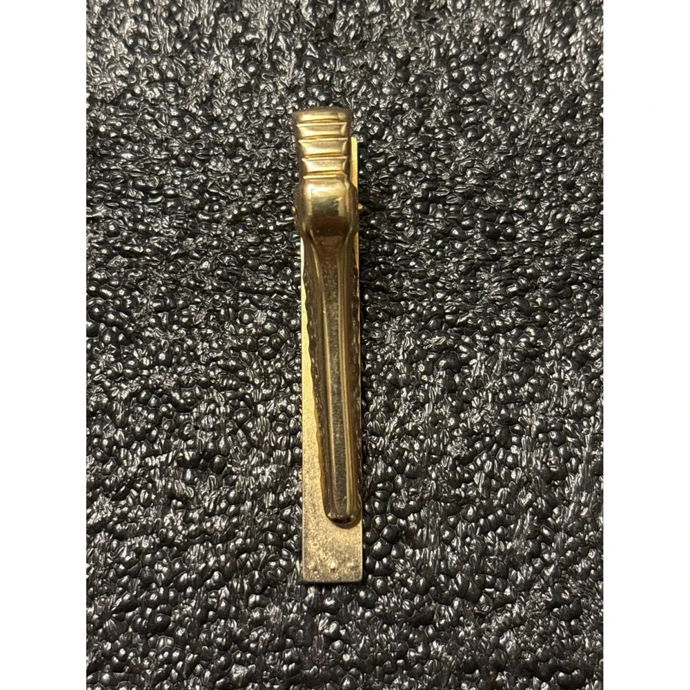Gold Tone wood grain Textured Tie Clip Bar with diamond‎ Accents Mens Jewelry